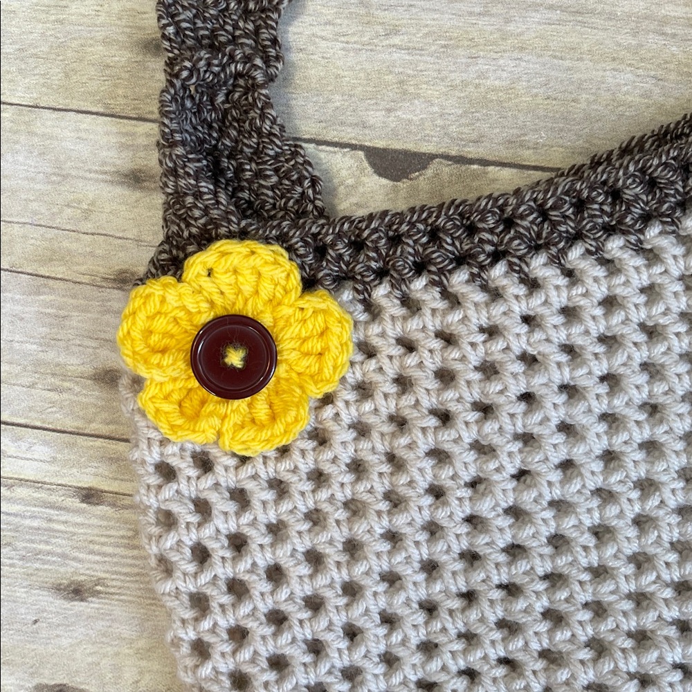 Market Bag Hand Crafted Crochet W Sunflower - Picture 2 of 8